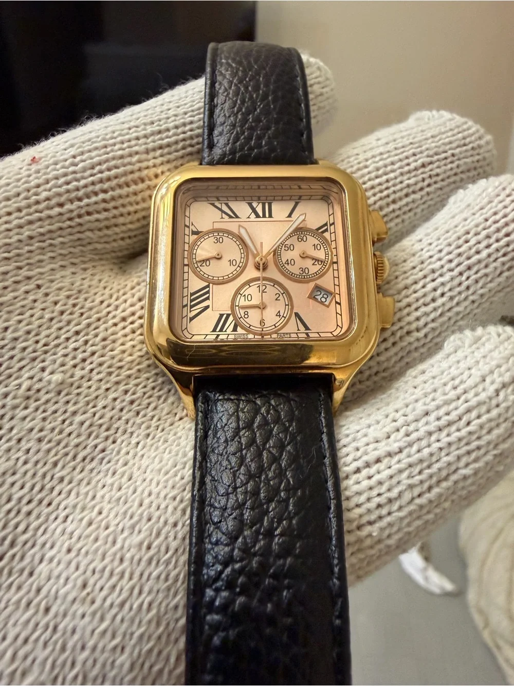 Bronzo Italia Chronograph Watch Square Bronze Roman Numeral Black Leather
